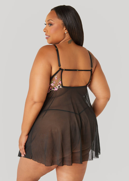 Floral Embroidered Babydoll Set