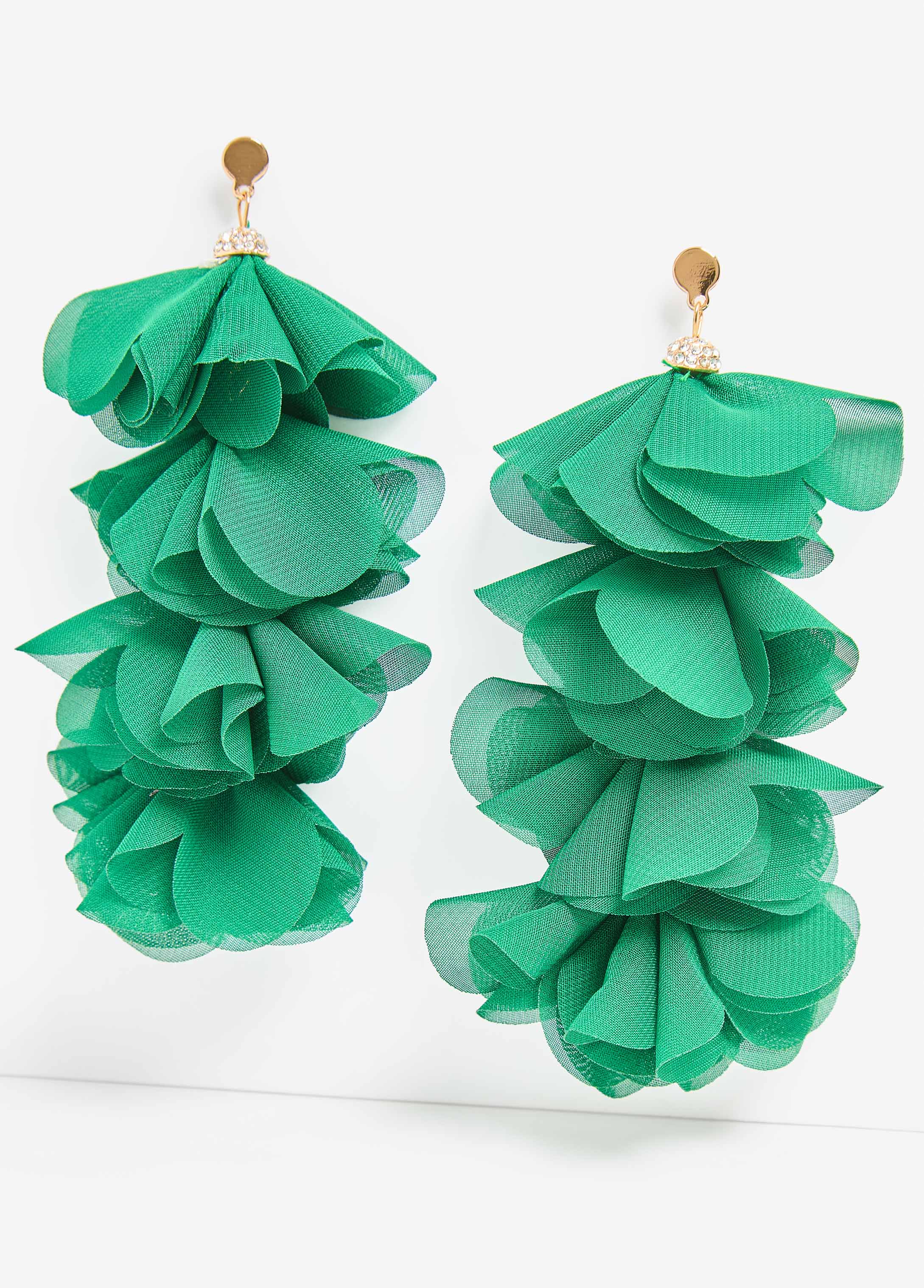 Statement Jewelry Accessories Green Chiffon Crystal Fashion Earrings
