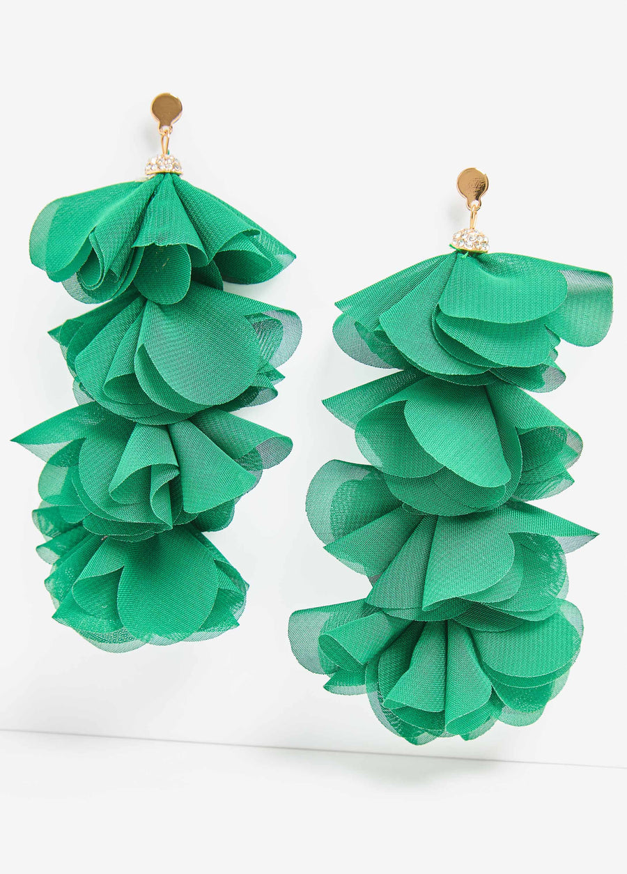 Statement Jewelry Accessories Green Chiffon Crystal Fashion Earrings
