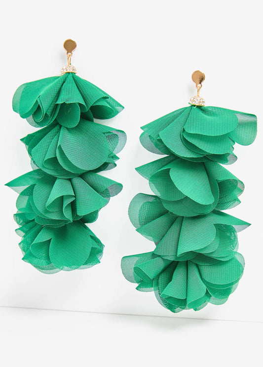 Statement Jewelry Accessories Green Chiffon Crystal Fashion Earrings