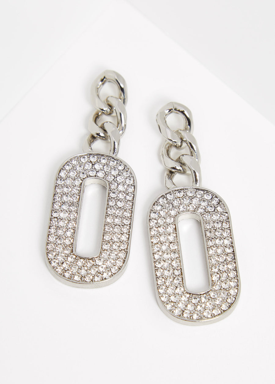 Pave Silver Tone Chain Earrings