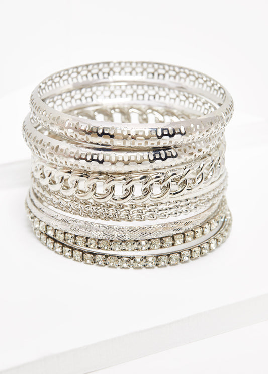 Textured Silver Tone Bangle Set