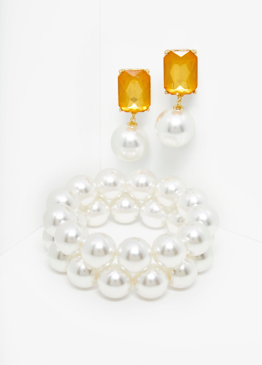 Faux Pearl Bracelet And Earrings Set
