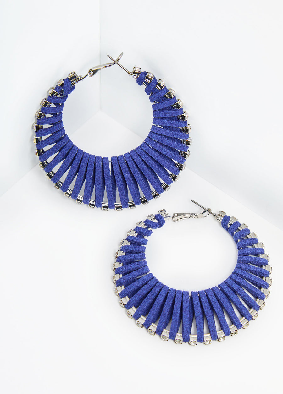 Trendy Suede Silver Rhinestone Hoop Earrings Fashion Jewelry