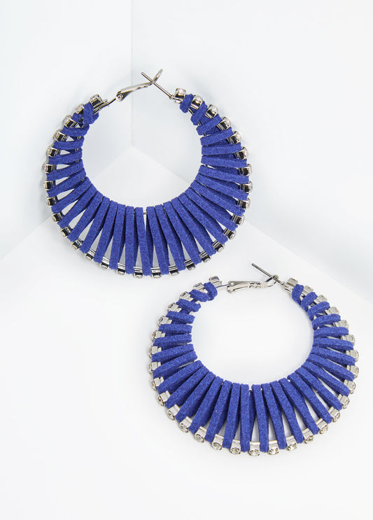 Trendy Suede Silver Rhinestone Hoop Earrings Fashion Jewelry