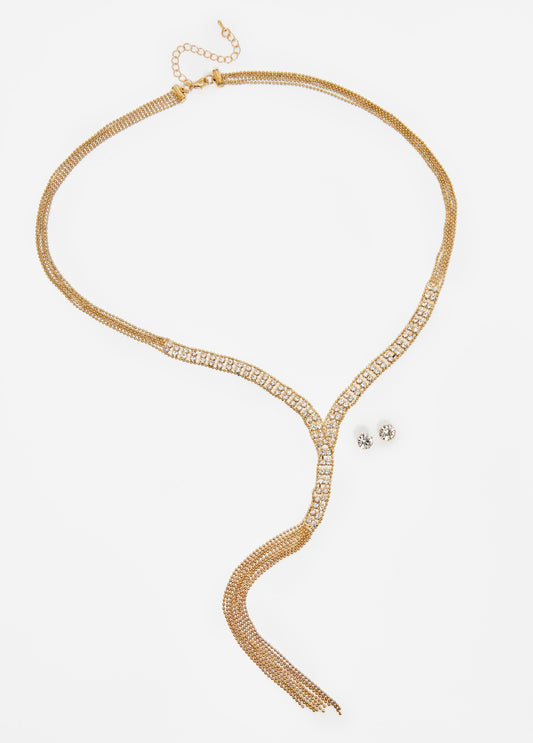 Tasseled Crystal Necklace Set