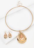 Statement Jewelry Pink Teardrop Necklace Trendy Matching Gold Set