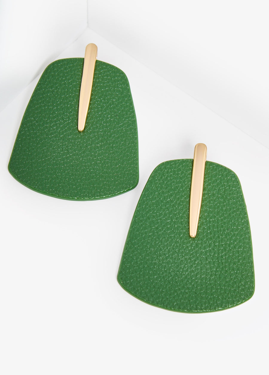 Trendy Statement Gold Jewelry Pebbled Vegan Leather Earrings