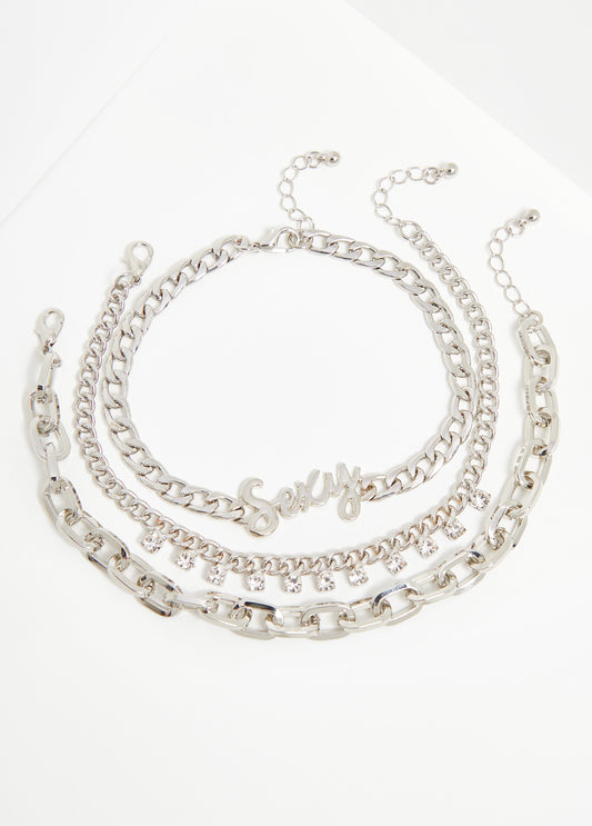 Sexy Silver Tone Anklet Set