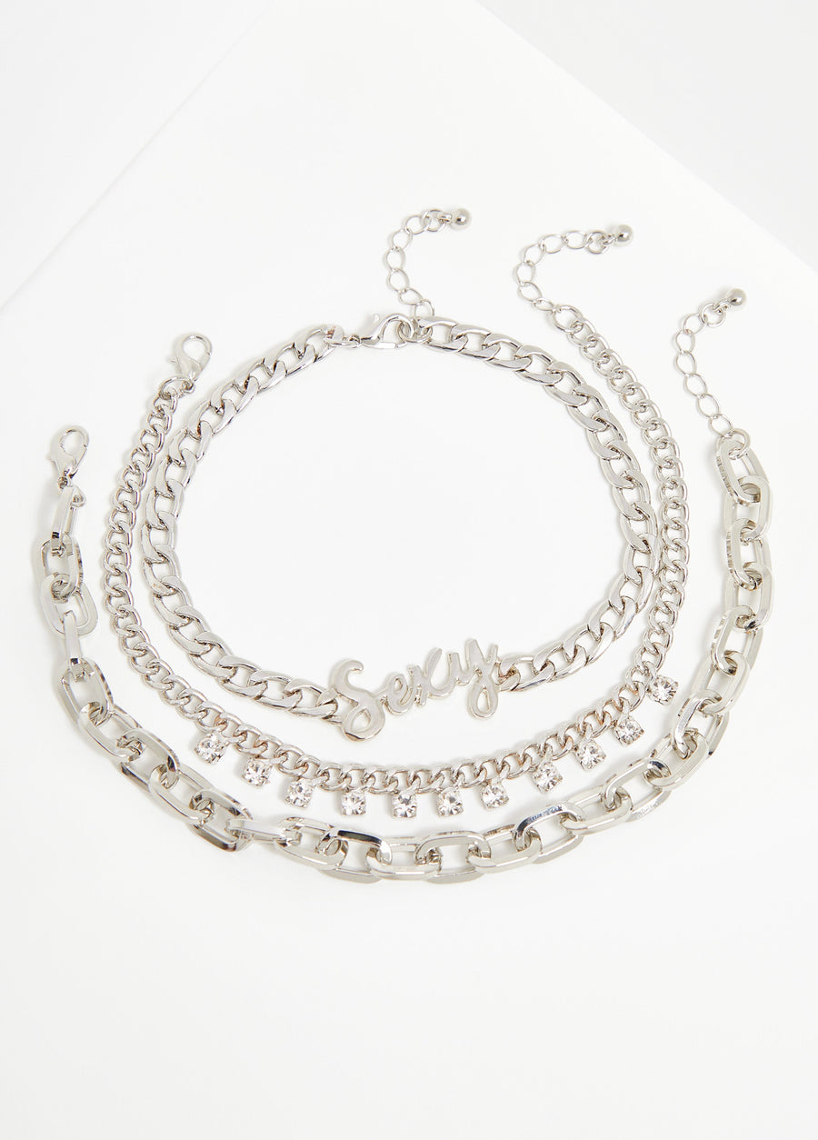 Sexy Silver Tone Anklet Set
