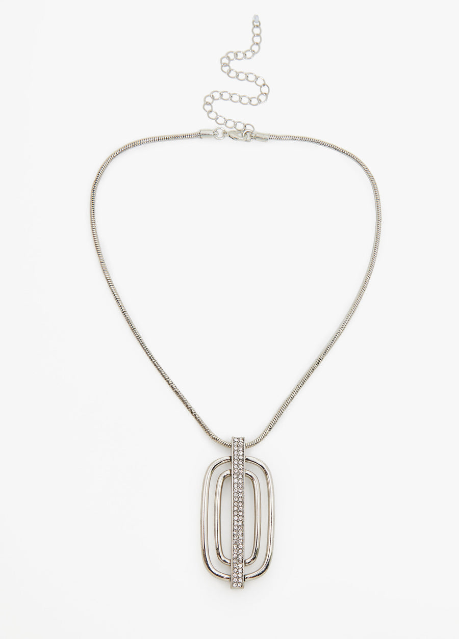 Crystal Ring Silver Tone Necklace