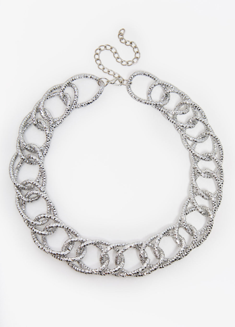 Textured Silver Tone Necklace Set