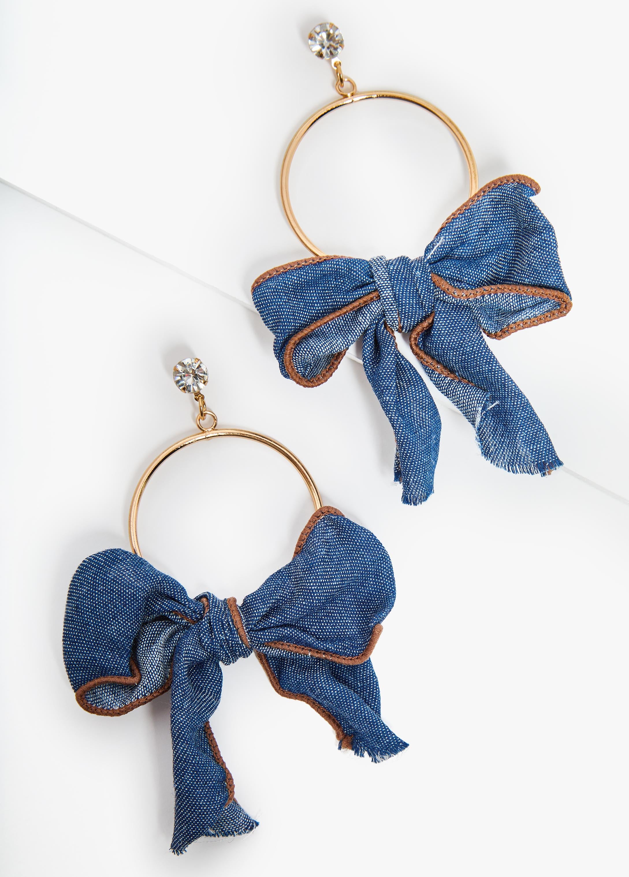Denim Bow Hoop Earrings