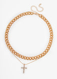 Layered Crystal Cross Necklace