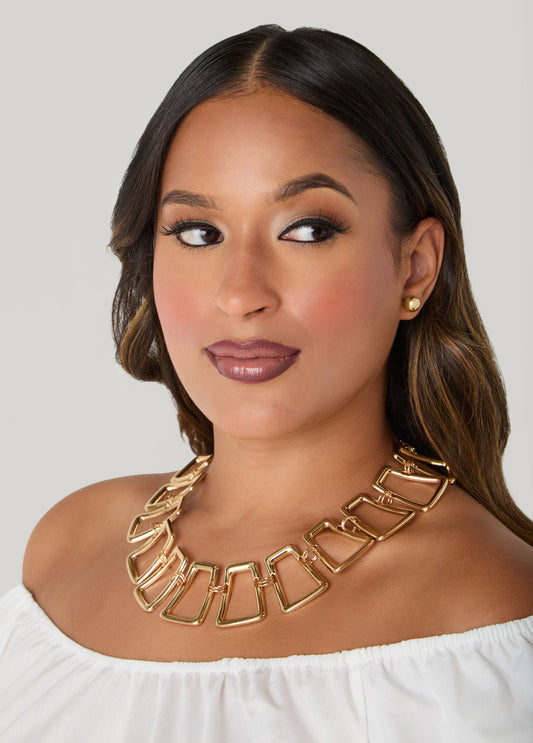Gold Tone Rectangle Necklace Set