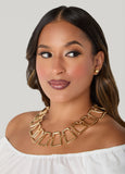 Gold Tone Rectangle Necklace Set