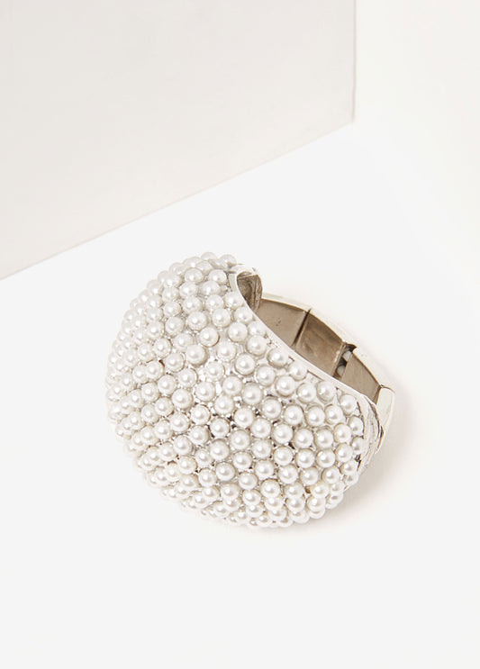 Pave Faux Pearl Stretch Ring