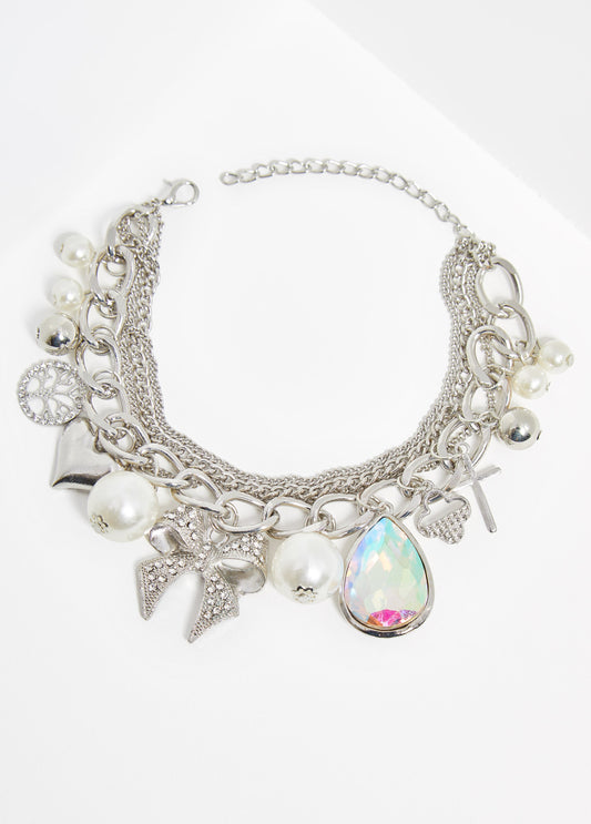 Layered Silver Tone Charm Bracelet
