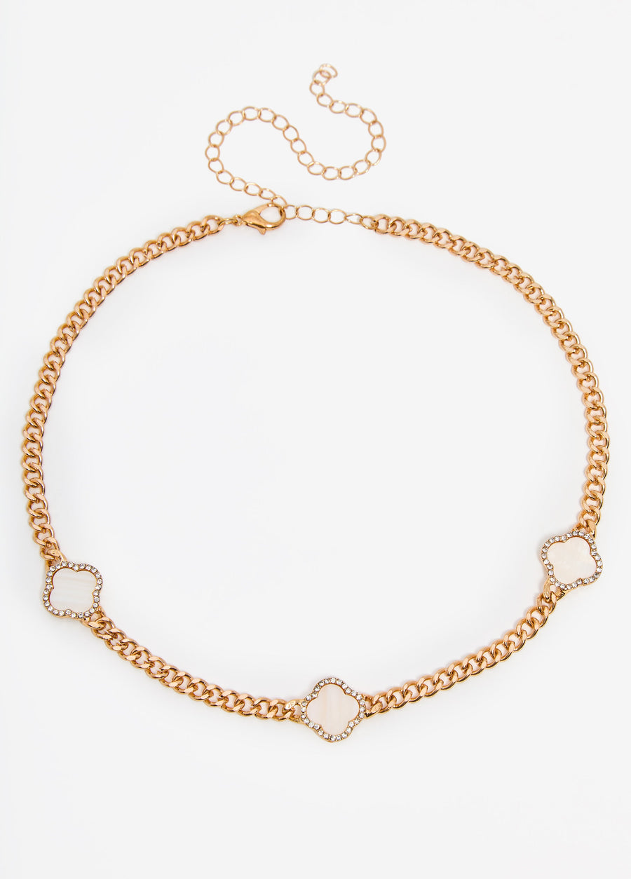 Gold Tone Clover Necklace Set