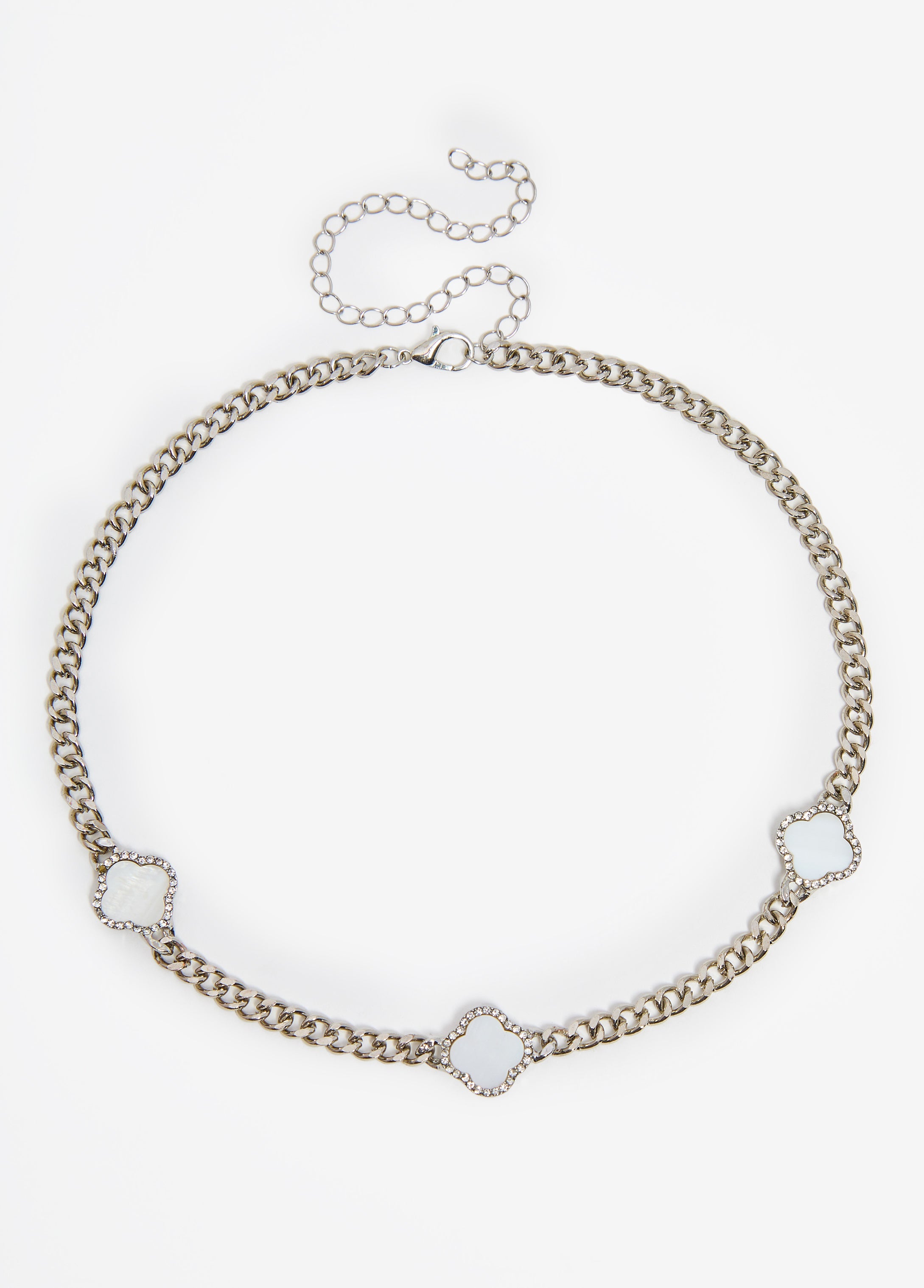 Silver Tone Clover Necklace Set