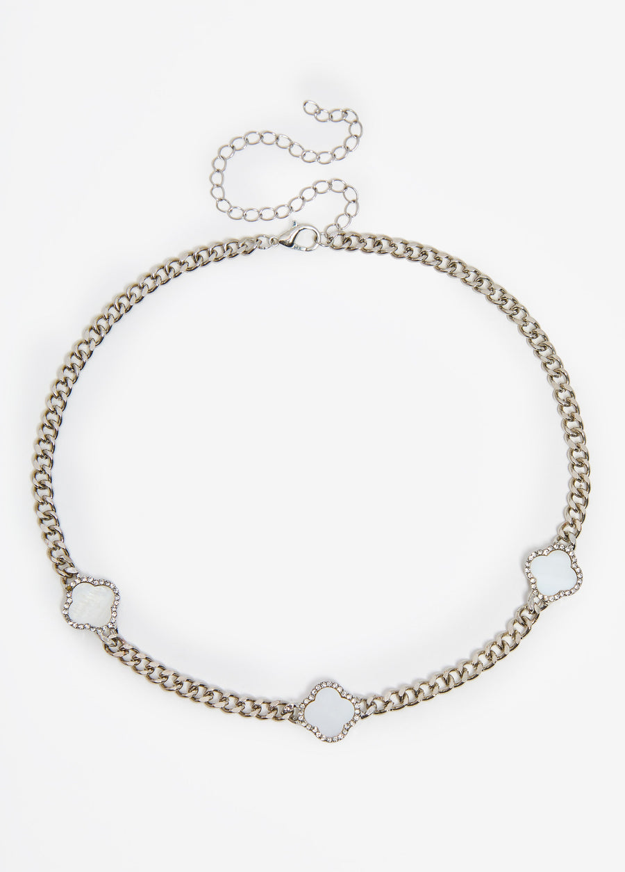 Silver Tone Clover Necklace Set