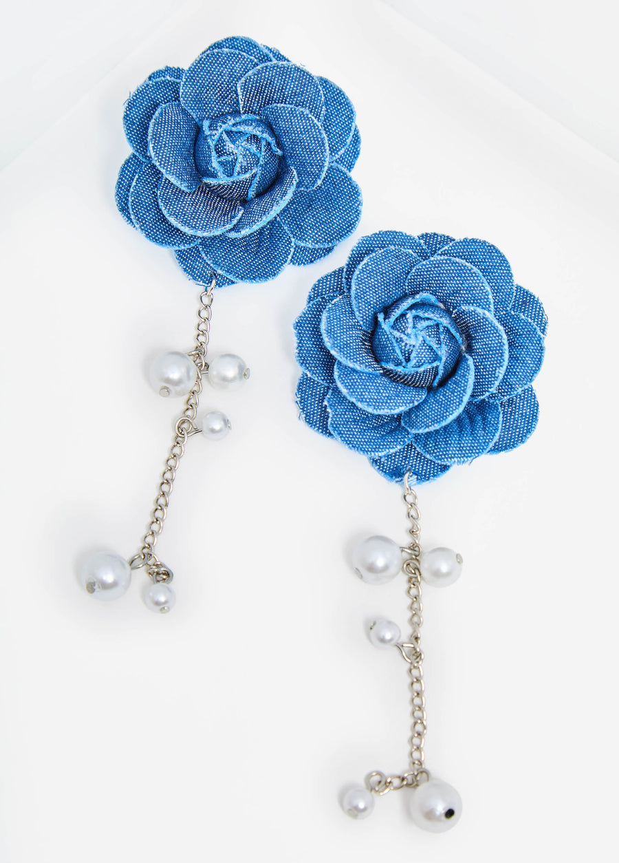 Denim Flower Earrings