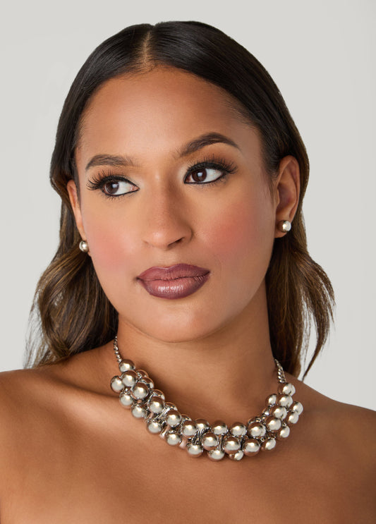 Beaded Silver Tone Necklace Set