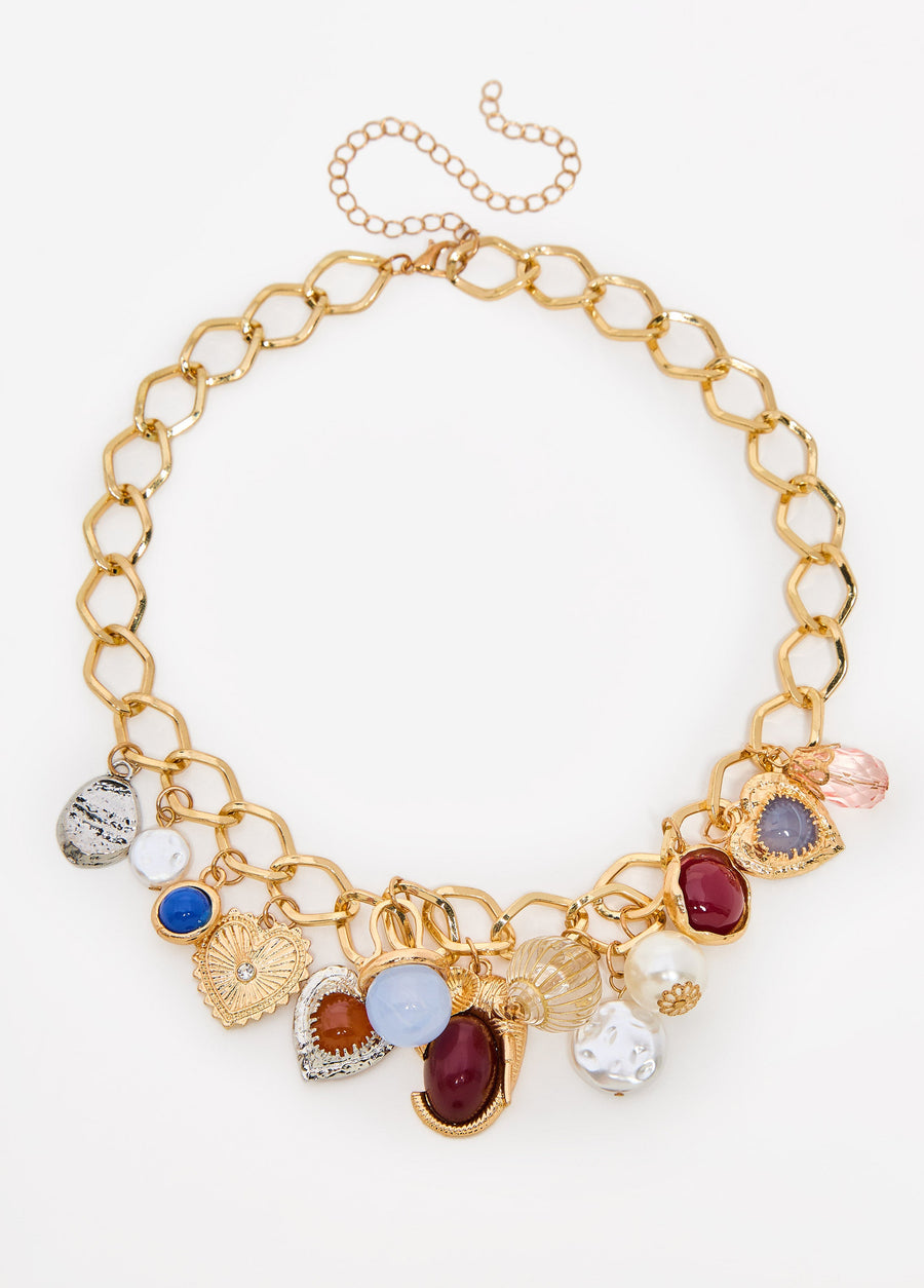 Layered Gold Charm Necklace Set
