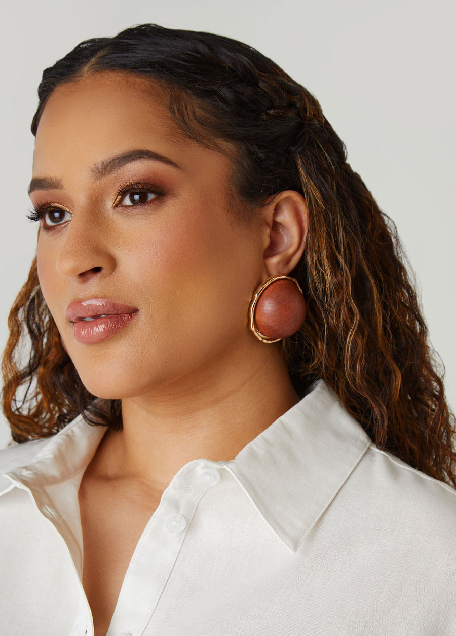 Wood Dome Stud Earrings