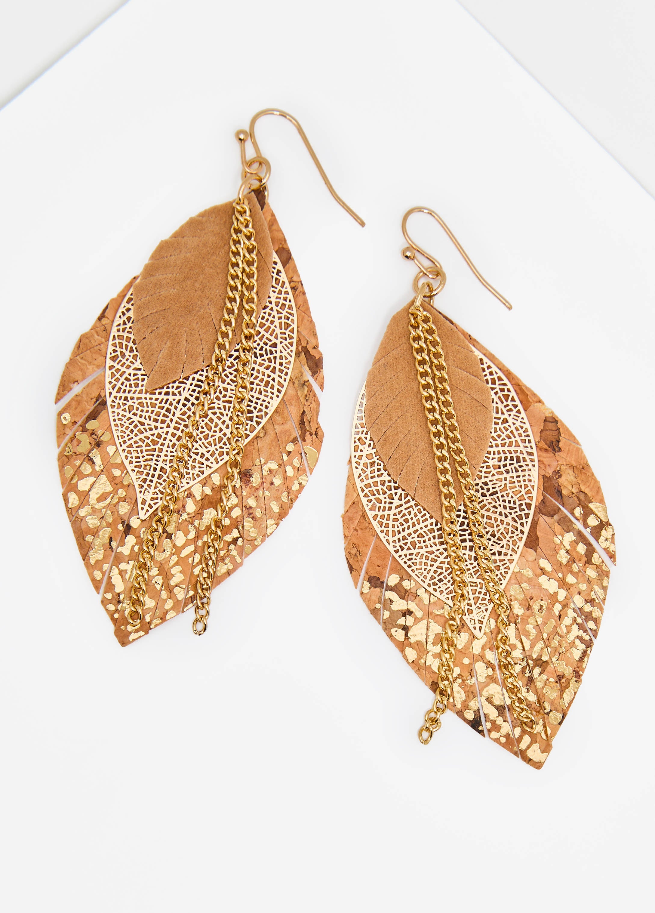 Metallic Faux Leather Leaf Earrings