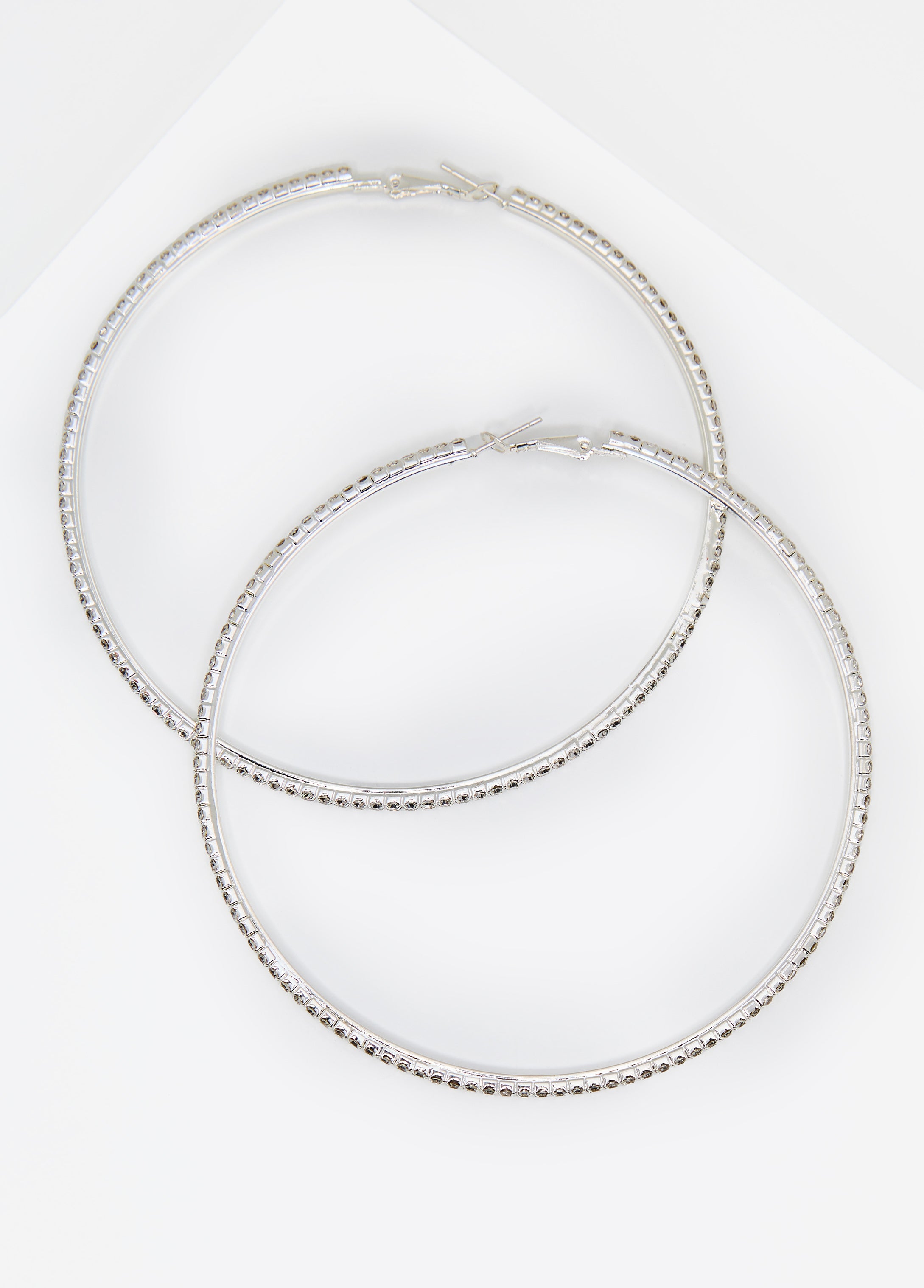 Crystal Silver Tone Hoop Earrings