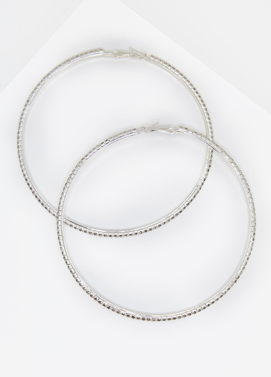 Crystal Silver Tone Hoop Earrings