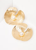 Faux Pearl Lily Pad Earrings