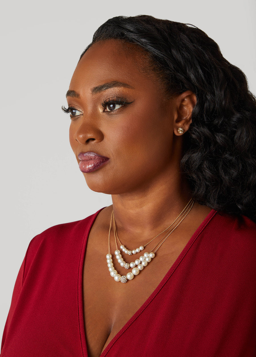 Crystal And Faux Pearl Necklace Set