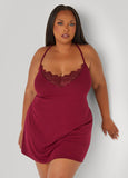 Lace Trimmed Ribbed Chemise