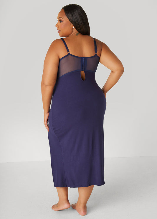 Satin Paneled Ribbed Lingerie Gown