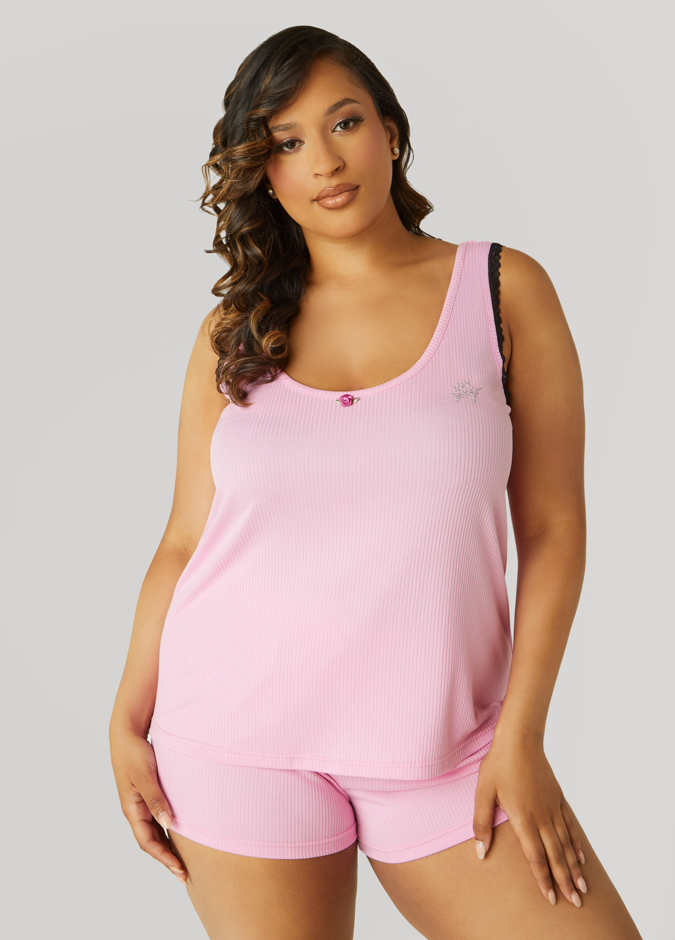 Plus Size Betsey Johnson Ribbed PJ Shorts Set