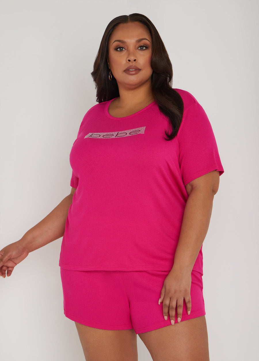 Plus Size Designer Sleepwear Bebe Ribbed Shorts PJ Set Loungewear