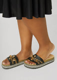 Plus Size Chain Trimmed Faux Leather Sandals