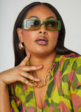 Trendy Small Swirl Rectangle Sunglasses Women Tinted Shades