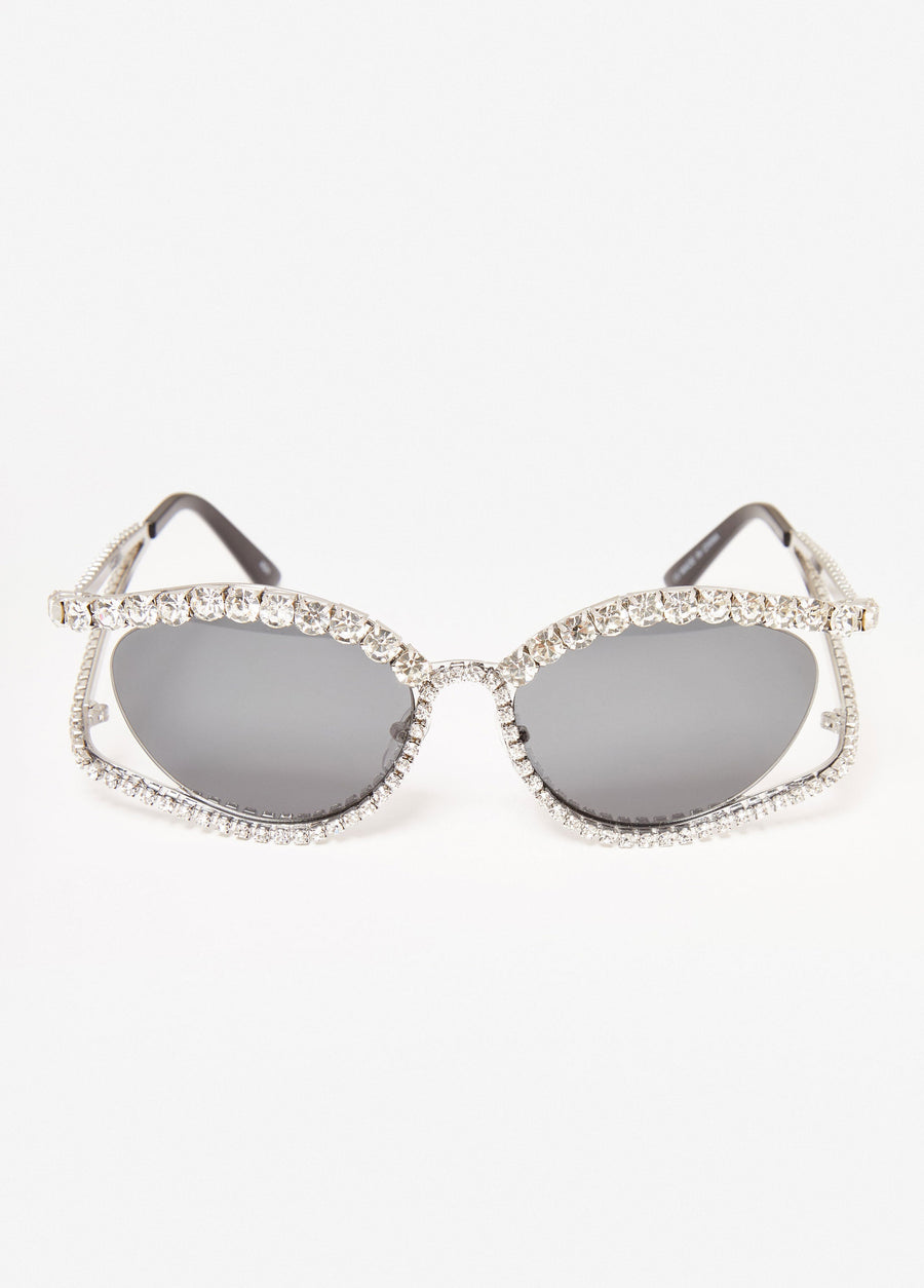 Trendy Accessories Cutout Cat Eye Crystal Tinted Sunglasses