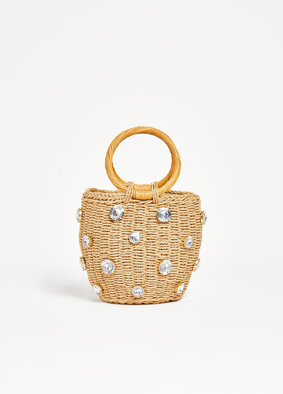 Trendy Straw Bucket Bag Cute Top Handle Handbag