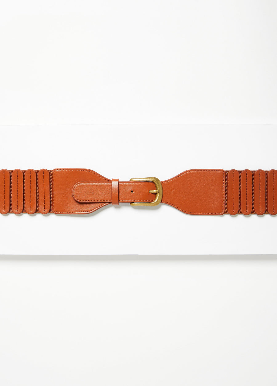 Scalloped Faux Leather Stretch Belt