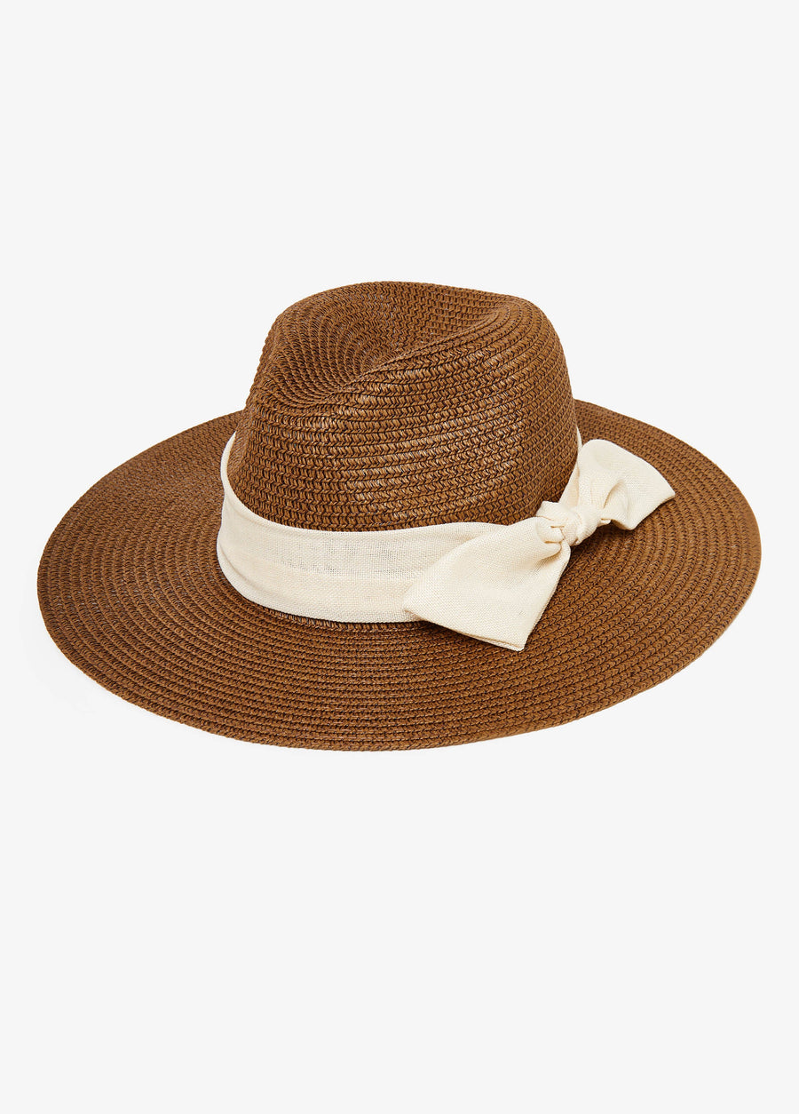 Bow Embellished Straw Hat