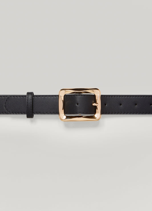 Gold Buckle Faux Leather Belt