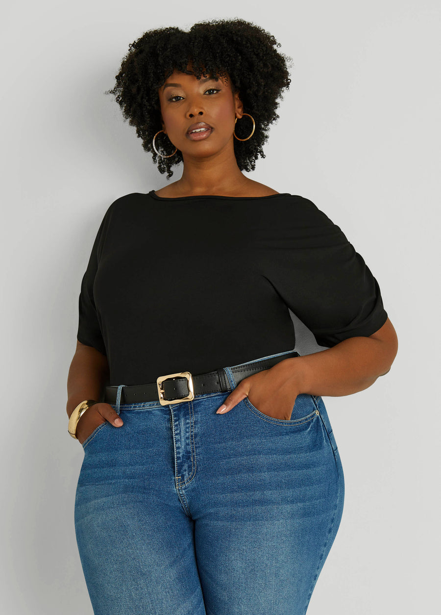 Plus Size Gold Buckle Faux Leather Belt