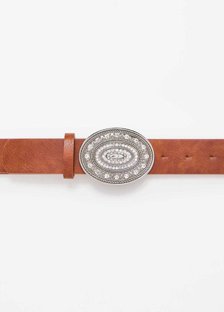 Plus Size Crystal Oval Buckle Belt