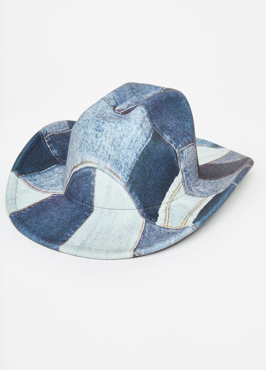 Patchwork Denim Print Fedora