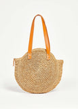 Faux Leather Trimmed Straw Bag