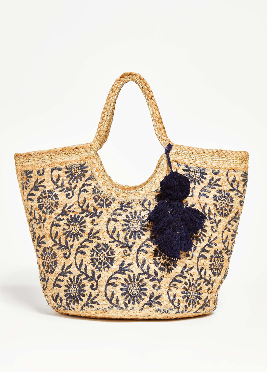 Floral Print Straw Tote